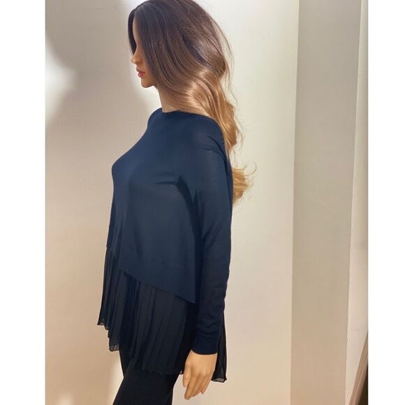 SANDRO PARIS Navy and Black Flowy Sweater Top. Sheer Back. Size 2 - Picture 2 of 6